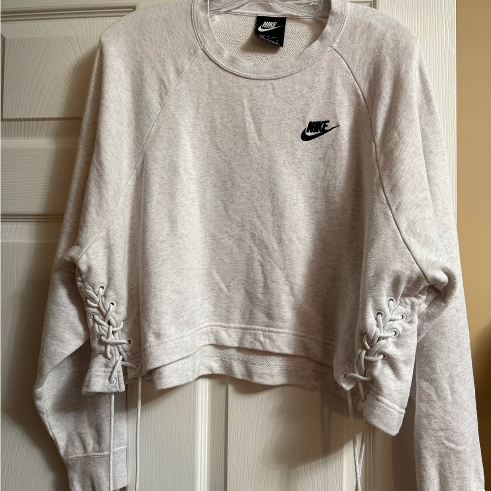 Nike Cream Cropped Ruched Long Sleeve Hoodie